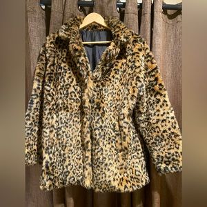 Leopard Faux Fur Coat Fuzzy Soft Warm size Large